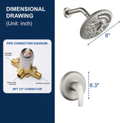 Single Function Wall Mounted Shower Trim Set with 8-inch ABS 6 Settings Shower Head - Matte Black, Brushed Nickel, Brushed Gold single-function-shower-faucet-set-wall-mounted-shower-system 