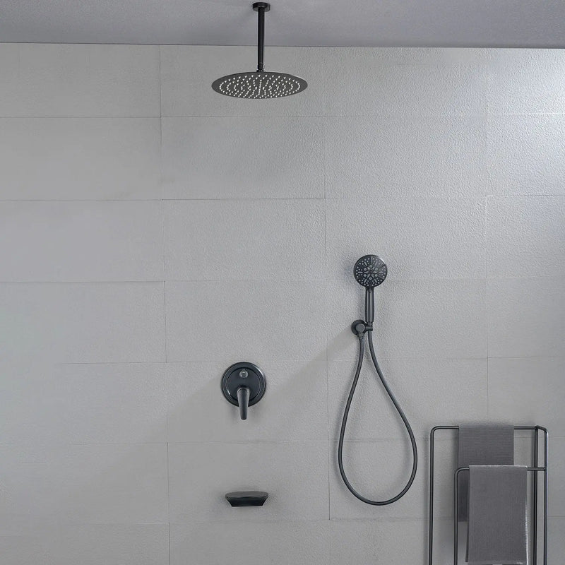 Single Handle 12" Ceiling-Mounted Bath and Shower System Set with 7 Settings Hand Spray, Waterfall Spout single-handle-12-ceiling-mounted-bath-and-shower-system-set-with-6-settings-hand-spray-waterfall-spout 