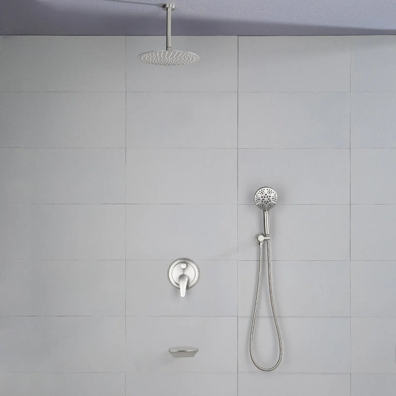 Single Handle 12" Ceiling-Mounted Bath and Shower System Set with 7 Settings Hand Spray, Waterfall Spout single-handle-12-ceiling-mounted-bath-and-shower-system-set-with-6-settings-hand-spray-waterfall-spout 