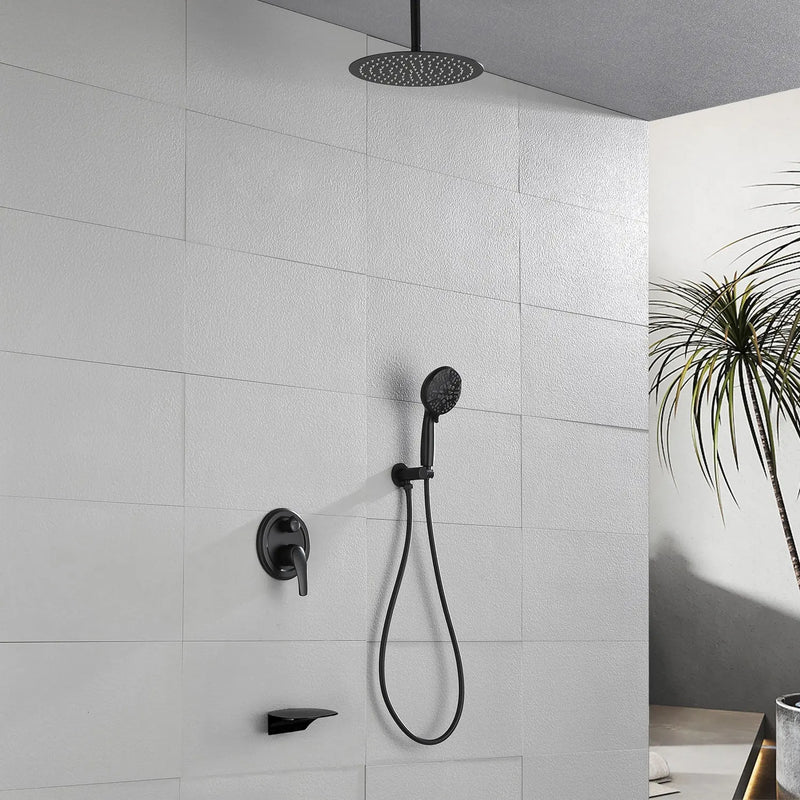 Single Handle 12" Ceiling-Mounted Bath and Shower System Set with 7 Settings Hand Spray, Waterfall Spout single-handle-12-ceiling-mounted-bath-and-shower-system-set-with-6-settings-hand-spray-waterfall-spout 