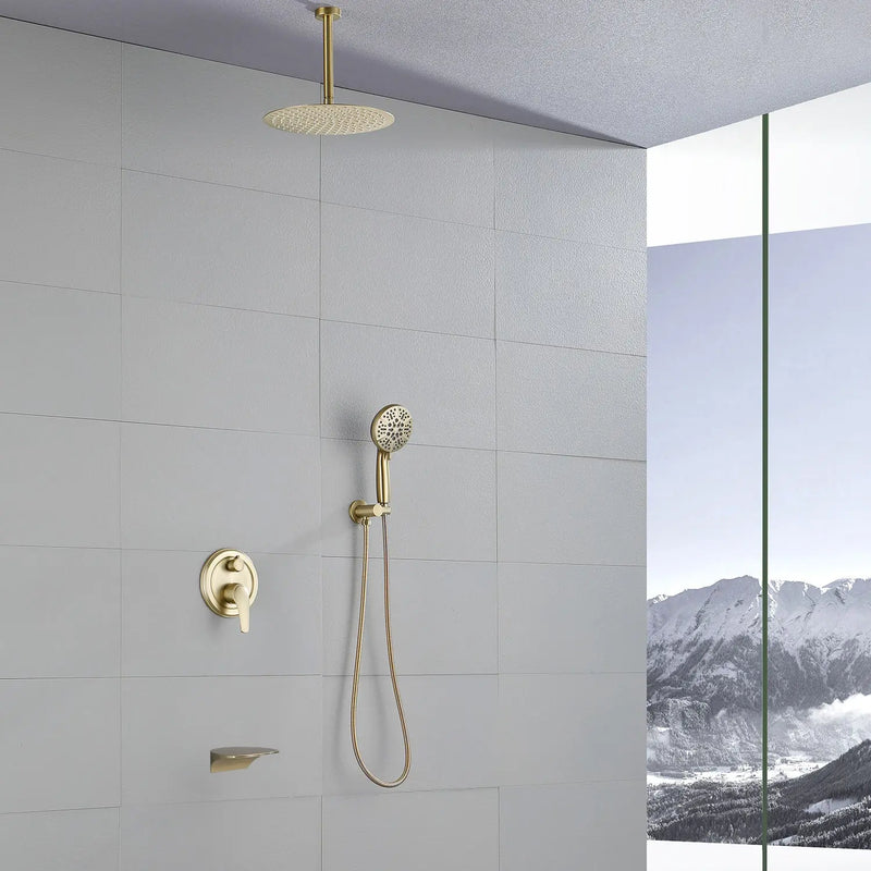 Single Handle 12" Ceiling-Mounted Bath and Shower System Set with 7 Settings Hand Spray, Waterfall Spout single-handle-12-ceiling-mounted-bath-and-shower-system-set-with-6-settings-hand-spray-waterfall-spout 