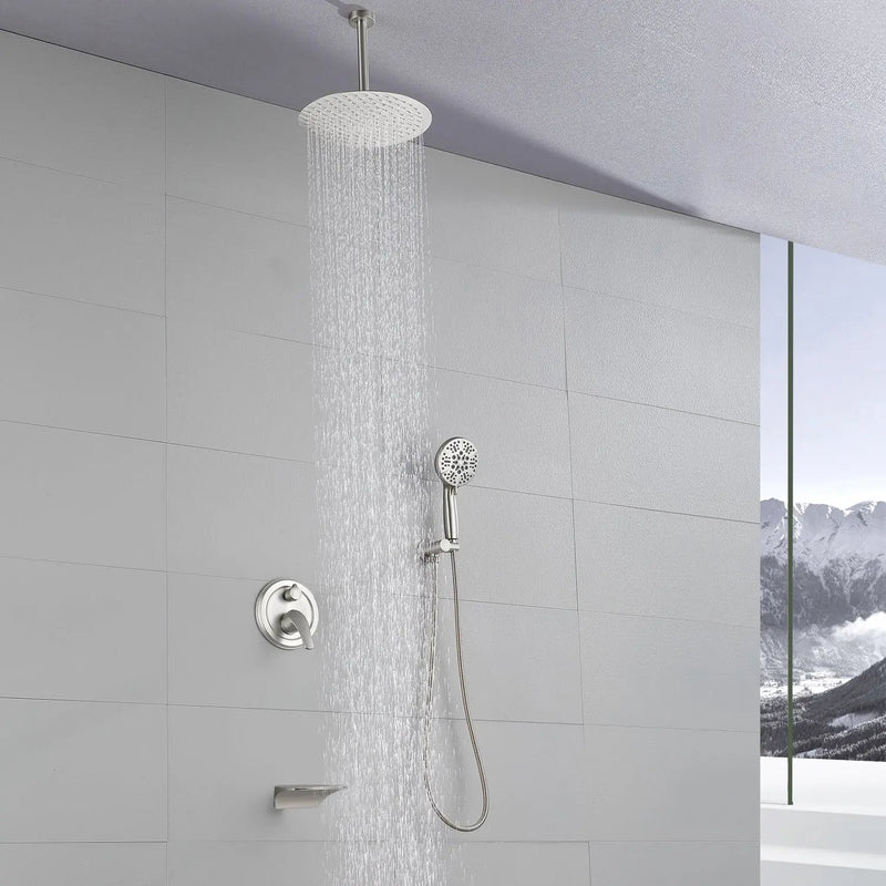 Single Handle 12" Ceiling-Mounted Bath and Shower System Set with 7 Settings Hand Spray, Waterfall Spout single-handle-12-ceiling-mounted-bath-and-shower-system-set-with-6-settings-hand-spray-waterfall-spout 