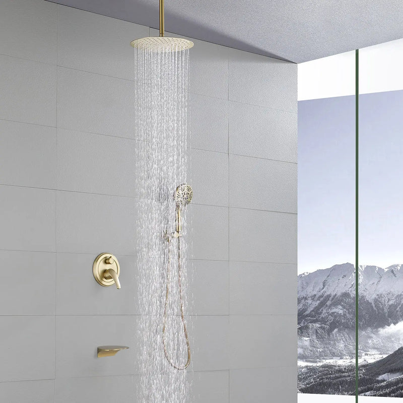 Single Handle 12" Ceiling-Mounted Bath and Shower System Set with 7 Settings Hand Spray, Waterfall Spout single-handle-12-ceiling-mounted-bath-and-shower-system-set-with-6-settings-hand-spray-waterfall-spout 