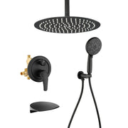 Single Handle 12" Ceiling-Mounted Bath and Shower System Set with 7 Settings Hand Spray, Waterfall Spout single-handle-12-ceiling-mounted-bath-and-shower-system-set-with-6-settings-hand-spray-waterfall-spout Matte Black / Brass & SUS304 & ABS / 17.5*13.4*5.5inches