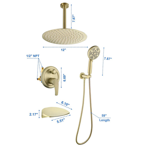 Single Handle 12" Ceiling-Mounted Bath and Shower System Set with 7 Settings Hand Spray, Waterfall Spout single-handle-12-ceiling-mounted-bath-and-shower-system-set-with-6-settings-hand-spray-waterfall-spout 