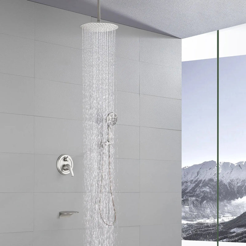 Single Handle 12" Ceiling-Mounted Bath and Shower System Set with 7 Settings Hand Spray, Waterfall Spout single-handle-12-ceiling-mounted-bath-and-shower-system-set-with-6-settings-hand-spray-waterfall-spout 