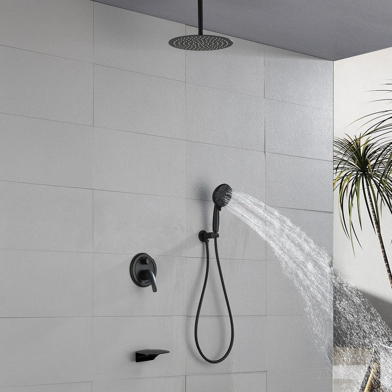 Single Handle 12" Ceiling-Mounted Bath and Shower System Set with 7 Settings Hand Spray, Waterfall Spout single-handle-12-ceiling-mounted-bath-and-shower-system-set-with-6-settings-hand-spray-waterfall-spout 