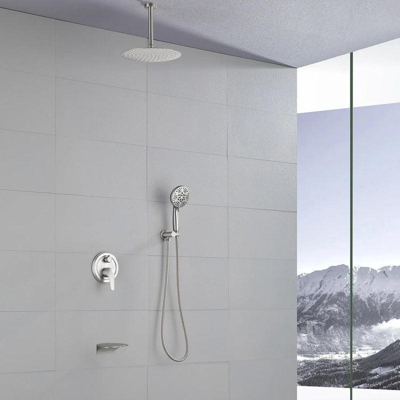 Single Handle 12" Ceiling-Mounted Bath and Shower System Set with 7 Settings Hand Spray, Waterfall Spout single-handle-12-ceiling-mounted-bath-and-shower-system-set-with-6-settings-hand-spray-waterfall-spout 