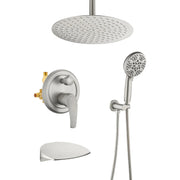 Single Handle 12" Ceiling-Mounted Bath and Shower System Set with 7 Settings Hand Spray, Waterfall Spout single-handle-12-ceiling-mounted-bath-and-shower-system-set-with-6-settings-hand-spray-waterfall-spout Brushed Nickel / Brass & SUS304 & ABS / 17.5*13.4*5.5inches