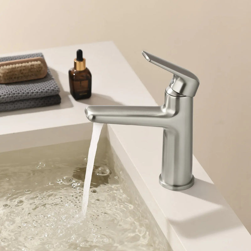 Single Handle Bathroom Sink Faucet Deck Mount One Hole Vanity Faucet with Pop-Up Drain - Matte Black, Chrome, Brushed Nickel, Brushed Gold single-handle-bathroom-sink-faucet-deck-mount-one-hole-vanity-faucet-with-pop-up-drain-matte-black-chrome-brushed-nickel-brushed-gold Brushed Nickel / Brass / 13*11.2*3.5inches