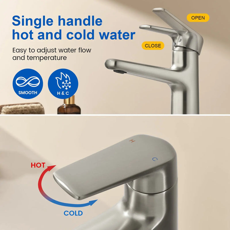 Single Handle Bathroom Sink Faucet Deck Mount One Hole Vanity Faucet with Pop-Up Drain - Matte Black, Chrome, Brushed Nickel, Brushed Gold single-handle-bathroom-sink-faucet-deck-mount-one-hole-vanity-faucet-with-pop-up-drain-matte-black-chrome-brushed-nickel-brushed-gold 