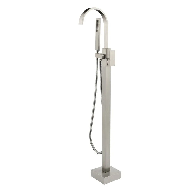 Single Handle Floor Mounted Free Standing Bathtub Faucet Tub Filler Faucet with Handshower single-handle-floor-mounted-free-standing-bathtub-faucet-tub-filler-faucet-with-handshower Brushed Nickel / 31.9"*12.0"*3.7"