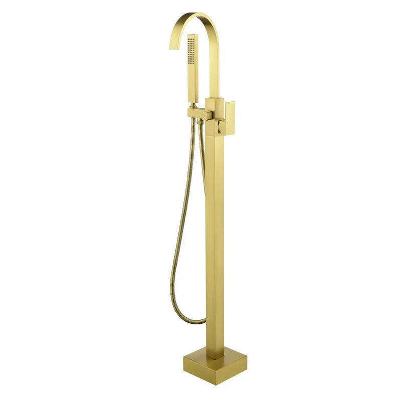 Single Handle Floor Mounted Free Standing Bathtub Faucet Tub Filler Faucet with Handshower single-handle-floor-mounted-free-standing-bathtub-faucet-tub-filler-faucet-with-handshower Brushed Gold / 31.9"*12.0"*3.7"