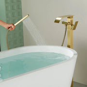 Single Handle Freestanding Bath Tub Faucet with Handshower & Waterfall Spout Stand Alone Bathtub Faucet In Matte Black, Brushed Nickel, Brushed Gold single-handle-waterfall-spout-freestanding-bath-tub-faucet-with-handshower 