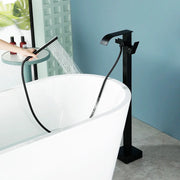 Single Handle Freestanding Bath Tub Faucet with Handshower & Waterfall Spout Stand Alone Bathtub Faucet In Matte Black, Brushed Nickel, Brushed Gold single-handle-waterfall-spout-freestanding-bath-tub-faucet-with-handshower 