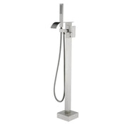 Single Handle Freestanding Bath Tub Faucet with Handshower & Waterfall Spout Stand Alone Bathtub Faucet In Matte Black, Brushed Nickel, Brushed Gold single-handle-waterfall-spout-freestanding-bath-tub-faucet-with-handshower Brushed Nickel / Brass & SUS304 / 31.9*12*3.7 inches