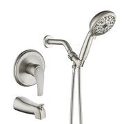 Single Handle High-Pressure Round 10-Mode Hand Shower and Tub Spout System with Valve single-handle-high-pressure-round-10-mode-hand-shower-and-tub-spout-system-with-valve Brushed Nickel / Brass & SUS304 & ABS / 6.7*6.7*9.8 inches