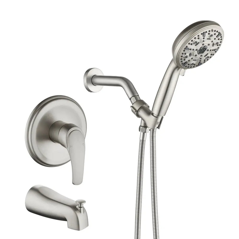 Single Handle High-Pressure Round 10-Mode Hand Shower and Tub Spout System with Valve single-handle-high-pressure-round-10-mode-hand-shower-and-tub-spout-system-with-valve Brushed Nickel / Brass & SUS304 & ABS / 6.7*6.7*9.8 inches
