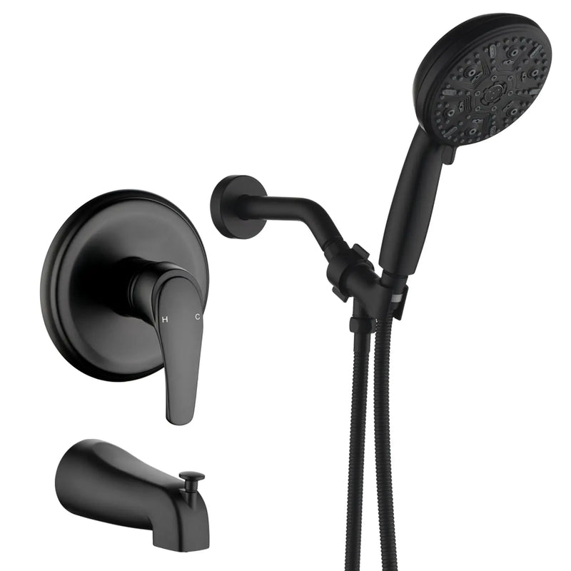 Single Handle High-Pressure Round 10-Mode Hand Shower and Tub Spout System with Valve single-handle-high-pressure-round-10-mode-hand-shower-and-tub-spout-system-with-valve Matte Black / Brass & SUS304 & ABS / 6.7*6.7*9.8 inches