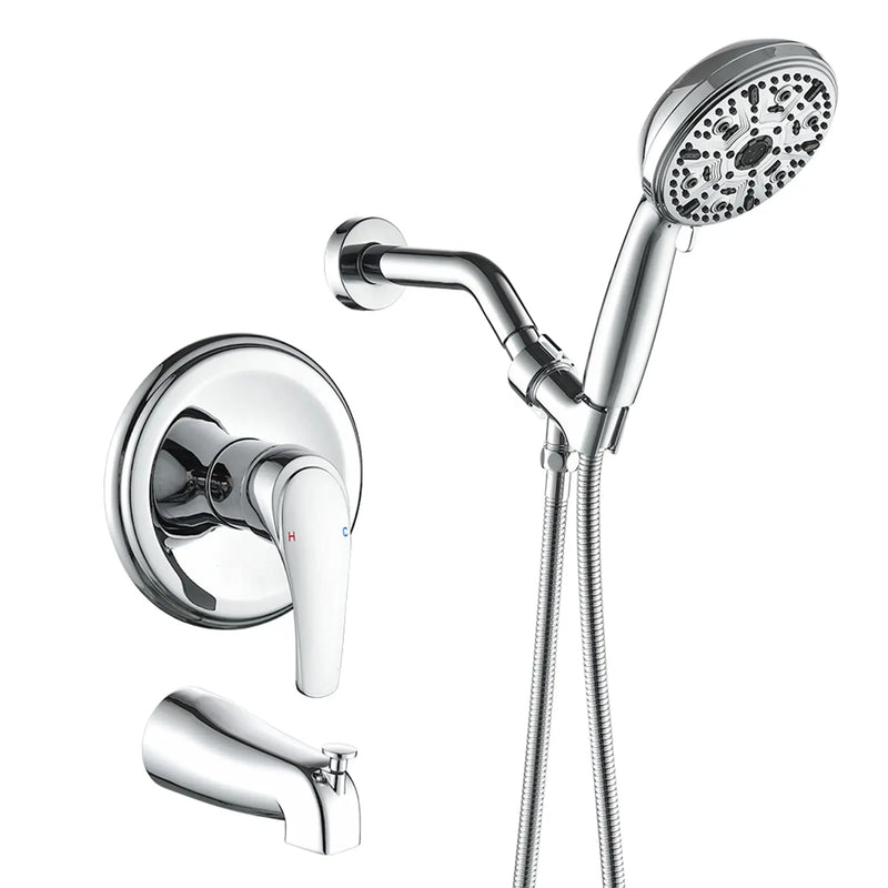 Single Handle High-Pressure Round 10-Mode Hand Shower and Tub Spout System with Valve single-handle-high-pressure-round-10-mode-hand-shower-and-tub-spout-system-with-valve Chrome / Brass & SUS304 & ABS / 6.7*6.7*9.8 inches
