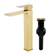 Single Handle High Basin Faucet SS304 Hot Cold Water Mixer Bathroom Vessel Sink Faucet with Pop-Up Waste single-handle-ss304-hot-cold-water-mixer-high-basin-faucet-with-pop-up-waste Brushed Gold / SUS304 / 16.5*106.*3.5 inches