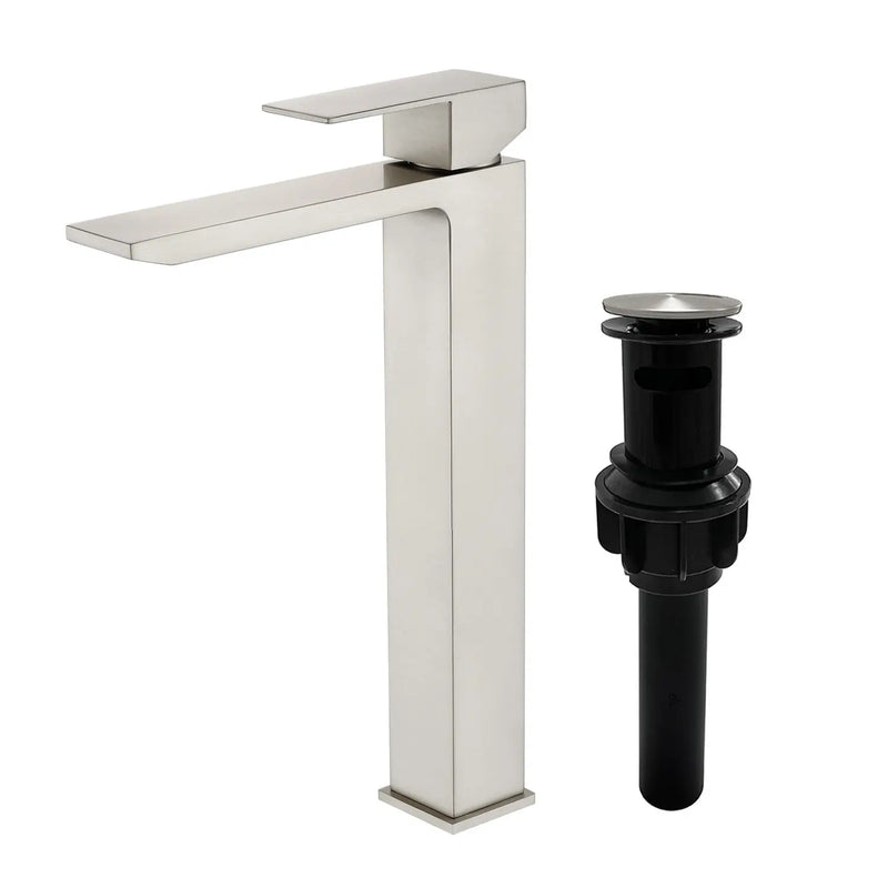 Single Handle High Basin Faucet SS304 Hot Cold Water Mixer Bathroom Vessel Sink Faucet with Pop-Up Waste single-handle-ss304-hot-cold-water-mixer-high-basin-faucet-with-pop-up-waste Brushed Nickel / SUS304 / 16.5*106.*3.5 inches