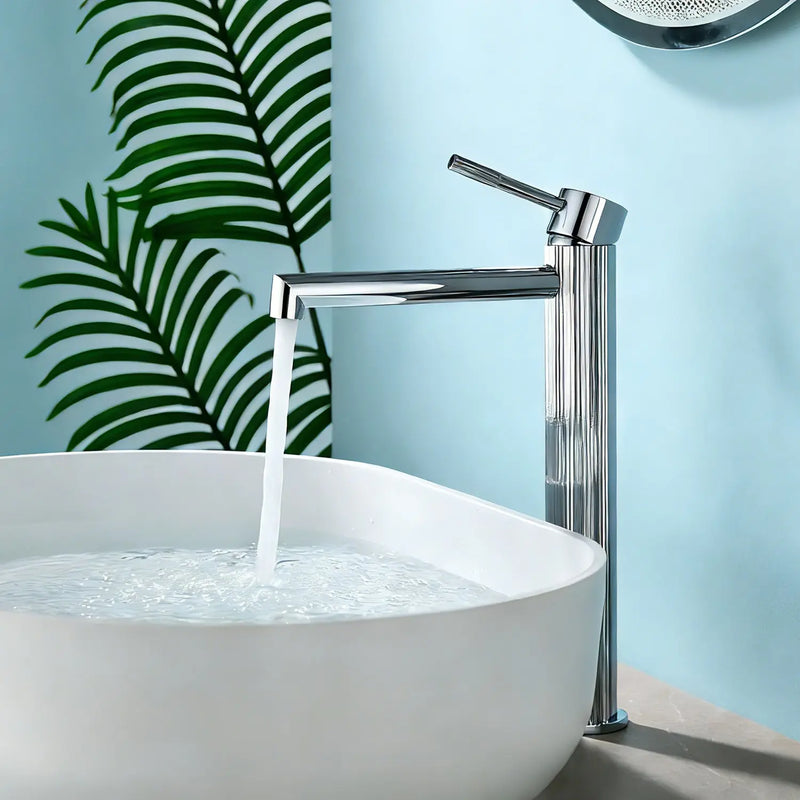 Single Handle Tall Bathroom Faucet for Vessel Sink with Aerator Brass Face Basin Faucet with Drain Assembly single-handle-tall-bathroom-faucet-for-vessel-sink-with-aerator Chrome / Brass / Hot and cold water mixer