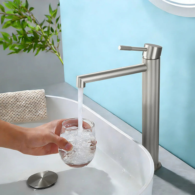Single Handle Tall Bathroom Faucet for Vessel Sink with Aerator Brass Face Basin Faucet with Drain Assembly single-handle-tall-bathroom-faucet-for-vessel-sink-with-aerator Brushed Nickel / Brass / Hot and cold water mixer