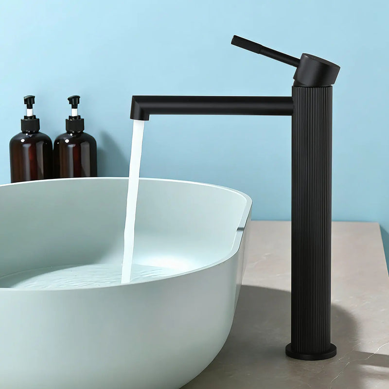 Single Handle Tall Bathroom Faucet for Vessel Sink with Aerator Brass Face Basin Faucet with Drain Assembly single-handle-tall-bathroom-faucet-for-vessel-sink-with-aerator Matte Black / Brass / Hot and cold water mixer