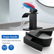 Single Handle Vanity Faucet with Pop-Up Drain Stainless Steel Waterfall Single Hole Bathroom Basin Faucet, 1.2GPM stainless-steel-single-handle-vessel-faucet-popup-drain 
