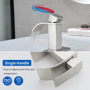 Single Handle Vanity Faucet with Pop-Up Drain Stainless Steel Waterfall Single Hole Bathroom Basin Faucet, 1.2GPM stainless-steel-single-handle-vessel-faucet-popup-drain 
