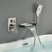 Single Handle Wall Mount Bathtub Faucet with 3 Modes Shower Head & Waterfall Spout single-handle-wall-mount-bathtub-faucet-with-3-mode-shower-head-waterfall-spout Brushed Nickel / Brass & SUS304 & ABS / 13.8*12.1*5.2inches