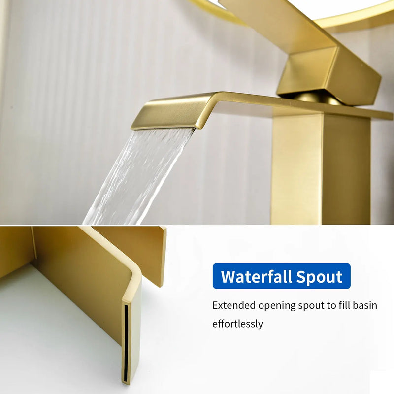Single Hole Lavatory Faucet Tap Hot and Cold Water Mixer One-Handle Bathroom Waterfall Face Basin Faucet With Pop-Up Drainer hot-and-cold-water-mixer-one-handle-bathroom-waterfall-face-basin-faucet 