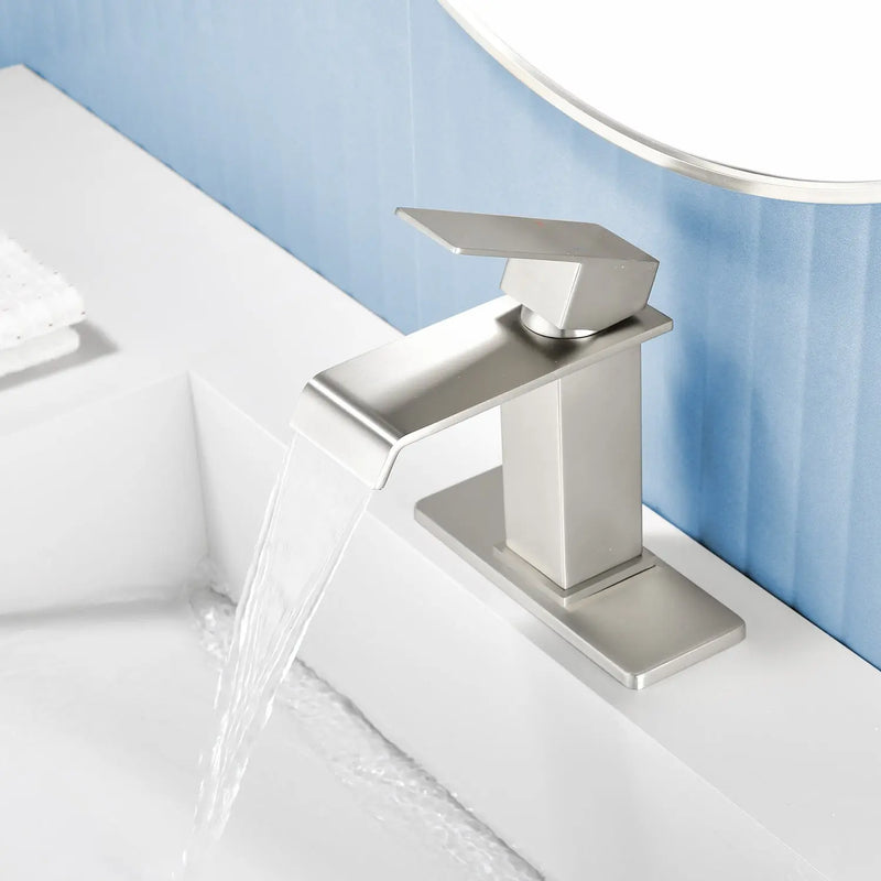 Single Hole Lavatory Faucet Tap Hot and Cold Water Mixer One-Handle Bathroom Waterfall Face Basin Faucet With Pop-Up Drainer hot-and-cold-water-mixer-one-handle-bathroom-waterfall-face-basin-faucet 