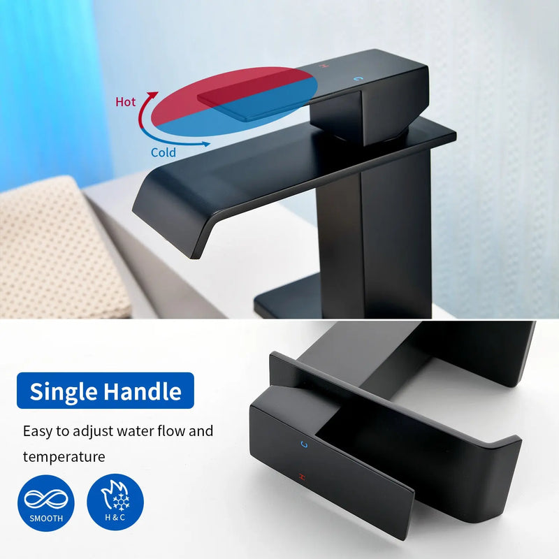 Single Hole Lavatory Faucet Tap Hot and Cold Water Mixer One-Handle Bathroom Waterfall Face Basin Faucet With Pop-Up Drainer hot-and-cold-water-mixer-one-handle-bathroom-waterfall-face-basin-faucet 