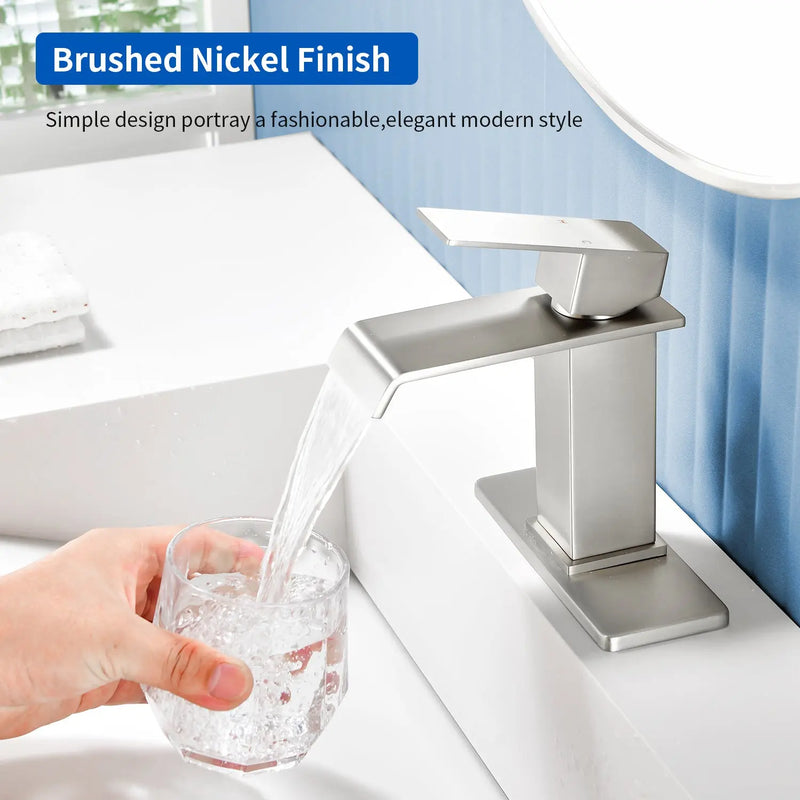 Single Hole Lavatory Faucet Tap Hot and Cold Water Mixer One-Handle Bathroom Waterfall Face Basin Faucet With Pop-Up Drainer hot-and-cold-water-mixer-one-handle-bathroom-waterfall-face-basin-faucet 