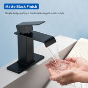 Single Hole Lavatory Faucet Tap Hot and Cold Water Mixer One-Handle Bathroom Waterfall Face Basin Faucet With Pop-Up Drainer hot-and-cold-water-mixer-one-handle-bathroom-waterfall-face-basin-faucet 