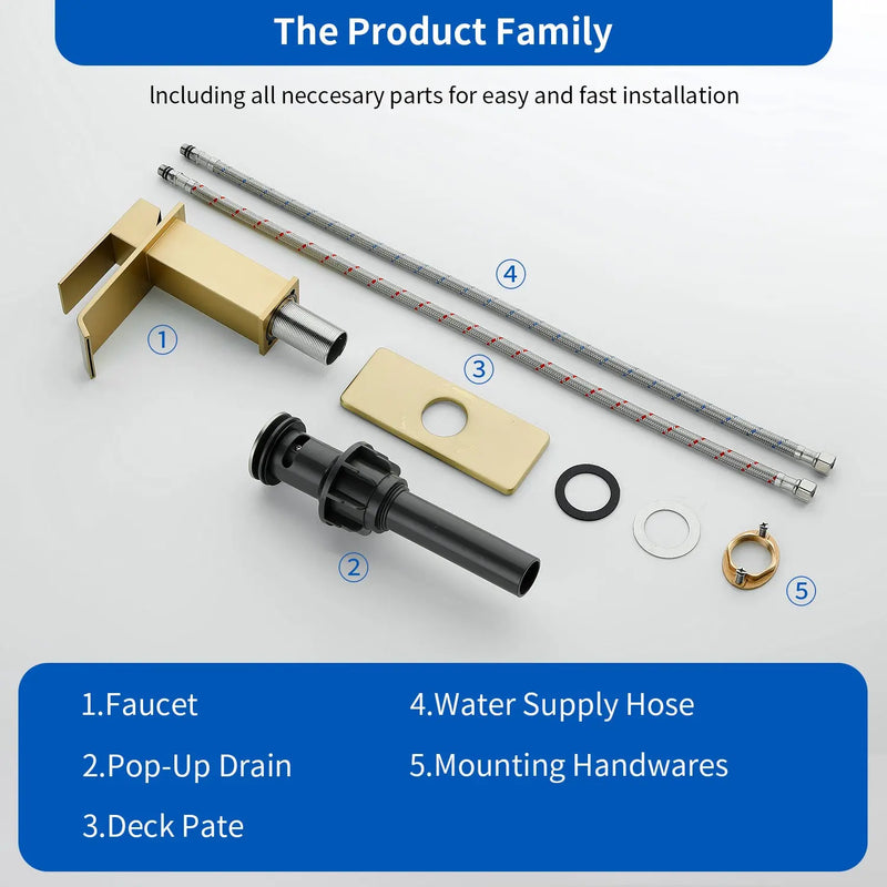 Single Hole Lavatory Faucet Tap Hot and Cold Water Mixer One-Handle Bathroom Waterfall Face Basin Faucet With Pop-Up Drainer hot-and-cold-water-mixer-one-handle-bathroom-waterfall-face-basin-faucet 