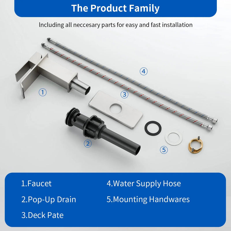 Single Hole Lavatory Faucet Tap Hot and Cold Water Mixer One-Handle Bathroom Waterfall Face Basin Faucet With Pop-Up Drainer hot-and-cold-water-mixer-one-handle-bathroom-waterfall-face-basin-faucet 