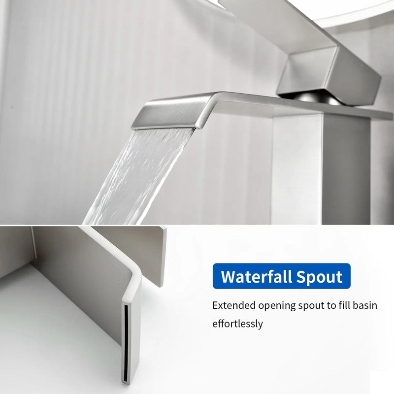 Single Hole Lavatory Faucet Tap Hot and Cold Water Mixer One-Handle Bathroom Waterfall Face Basin Faucet With Pop-Up Drainer hot-and-cold-water-mixer-one-handle-bathroom-waterfall-face-basin-faucet 