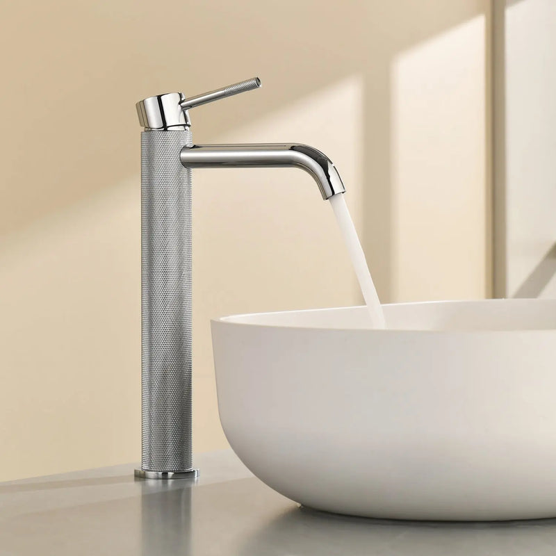 Single Hole Vessel Bathroom Faucet1.2GPM Round Hot Cold Tall Basin Mixer with SUS 304 Drain Assembly -Matt Black, Chrome, Brushed Nicke, Brushed Gold single-hole-vessel-faucet-tall-1-2gpm-with-drain Chrome / Brass / 16.3*11.4*3.5 inches