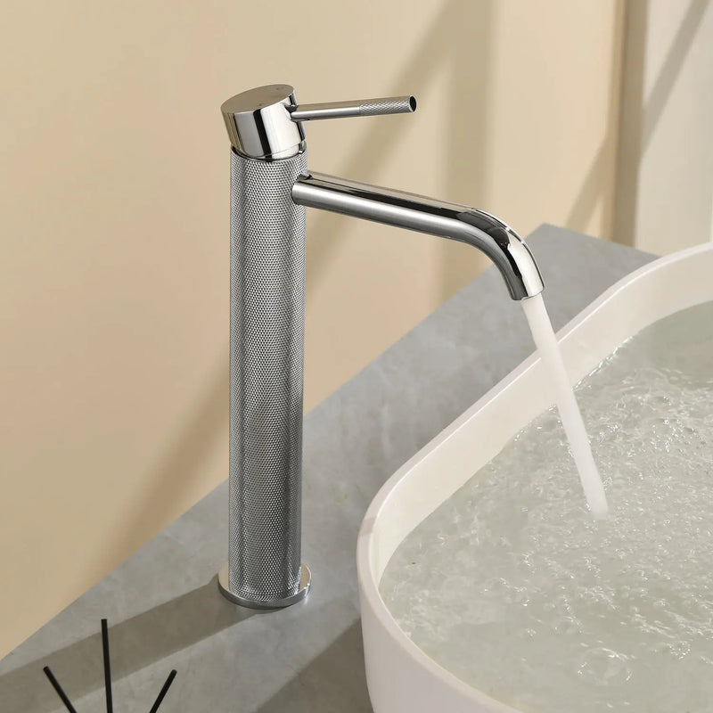 Single Hole Vessel Bathroom Faucet1.2GPM Round Hot Cold Tall Basin Mixer with SUS 304 Drain Assembly -Matt Black, Chrome, Brushed Nicke, Brushed Gold single-hole-vessel-faucet-tall-1-2gpm-with-drain 