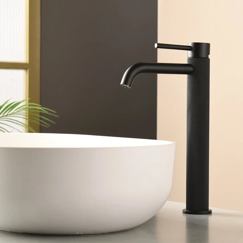 Single Hole Vessel Bathroom Faucet1.2GPM Round Hot Cold Tall Basin Mixer with SUS 304 Drain Assembly -Matt Black, Chrome, Brushed Nicke, Brushed Gold single-hole-vessel-faucet-tall-1-2gpm-with-drain 