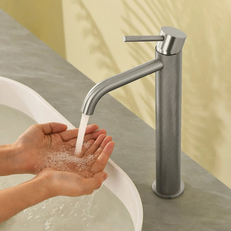 Single Hole Vessel Bathroom Faucet1.2GPM Round Hot Cold Tall Basin Mixer with SUS 304 Drain Assembly -Matt Black, Chrome, Brushed Nicke, Brushed Gold single-hole-vessel-faucet-tall-1-2gpm-with-drain 