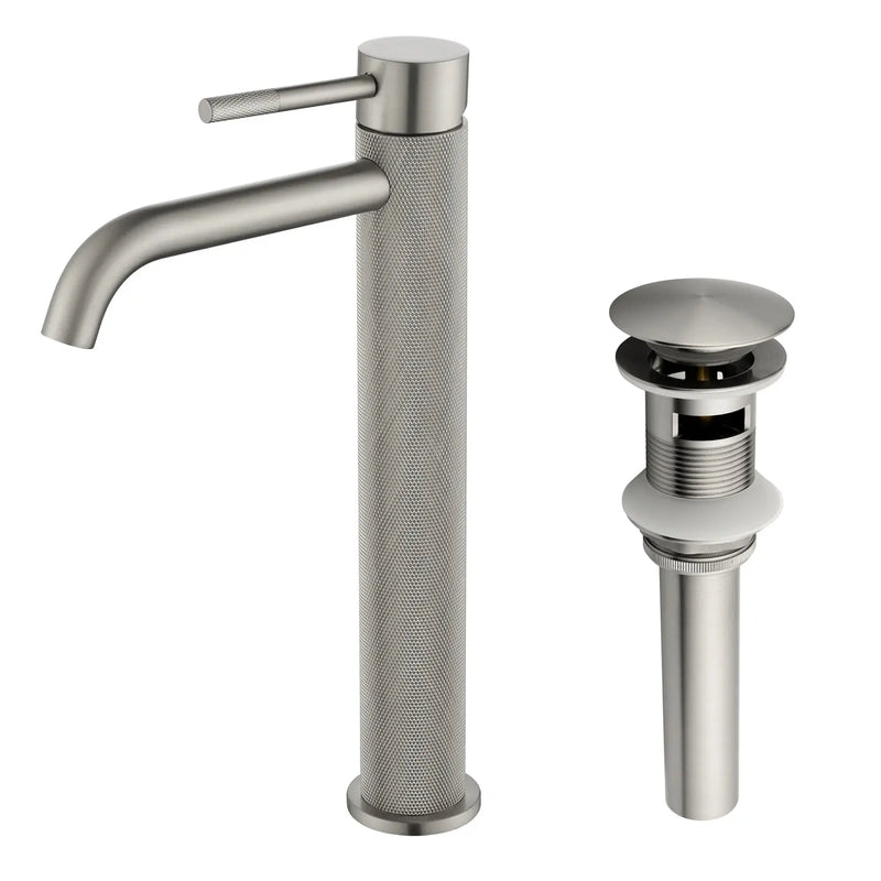 Single Hole Vessel Bathroom Faucet1.2GPM Round Hot Cold Tall Basin Mixer with SUS 304 Drain Assembly -Matt Black, Chrome, Brushed Nicke, Brushed Gold single-hole-vessel-faucet-tall-1-2gpm-with-drain 