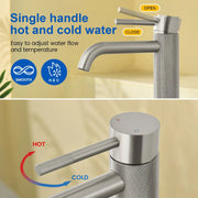 Single Hole Vessel Bathroom Faucet1.2GPM Round Hot Cold Tall Basin Mixer with SUS 304 Drain Assembly -Matt Black, Chrome, Brushed Nicke, Brushed Gold single-hole-vessel-faucet-tall-1-2gpm-with-drain 