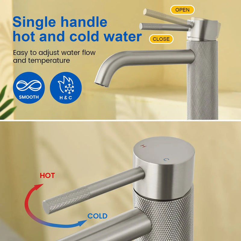Single Hole Vessel Bathroom Faucet1.2GPM Round Hot Cold Tall Basin Mixer with SUS 304 Drain Assembly -Matt Black, Chrome, Brushed Nicke, Brushed Gold single-hole-vessel-faucet-tall-1-2gpm-with-drain 