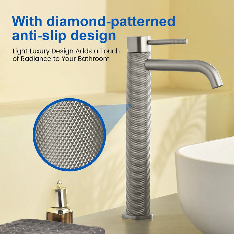 Single Hole Vessel Bathroom Faucet1.2GPM Round Hot Cold Tall Basin Mixer with SUS 304 Drain Assembly -Matt Black, Chrome, Brushed Nicke, Brushed Gold single-hole-vessel-faucet-tall-1-2gpm-with-drain 