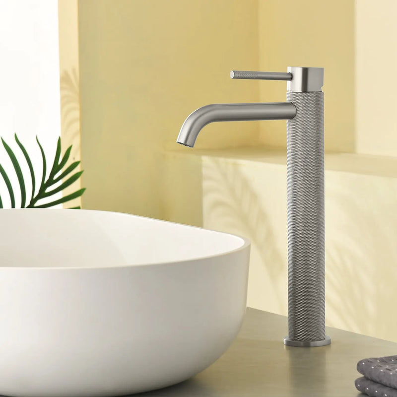 Single Hole Vessel Bathroom Faucet1.2GPM Round Hot Cold Tall Basin Mixer with SUS 304 Drain Assembly -Matt Black, Chrome, Brushed Nicke, Brushed Gold single-hole-vessel-faucet-tall-1-2gpm-with-drain 