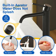 Single Hole Vessel Bathroom Faucet1.2GPM Round Hot Cold Tall Basin Mixer with SUS 304 Drain Assembly -Matt Black, Chrome, Brushed Nicke, Brushed Gold single-hole-vessel-faucet-tall-1-2gpm-with-drain 